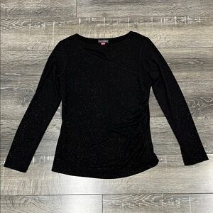 Vince Camuto sparkle black blouse with chest slit and scrunched side size small